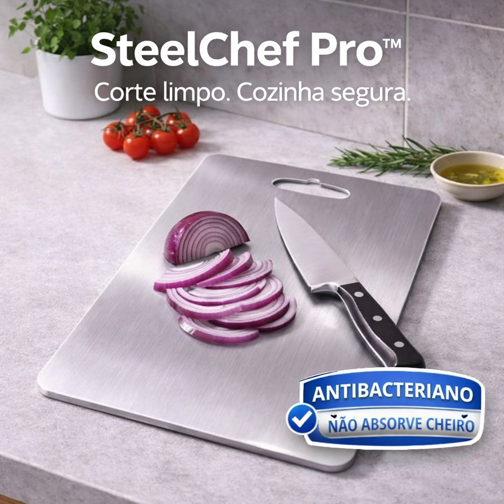 Tábua de Corte 304  Aço Antibacteriana SteelChef Pro™ Grande Profissional Não Absorve Cheiro Fácil