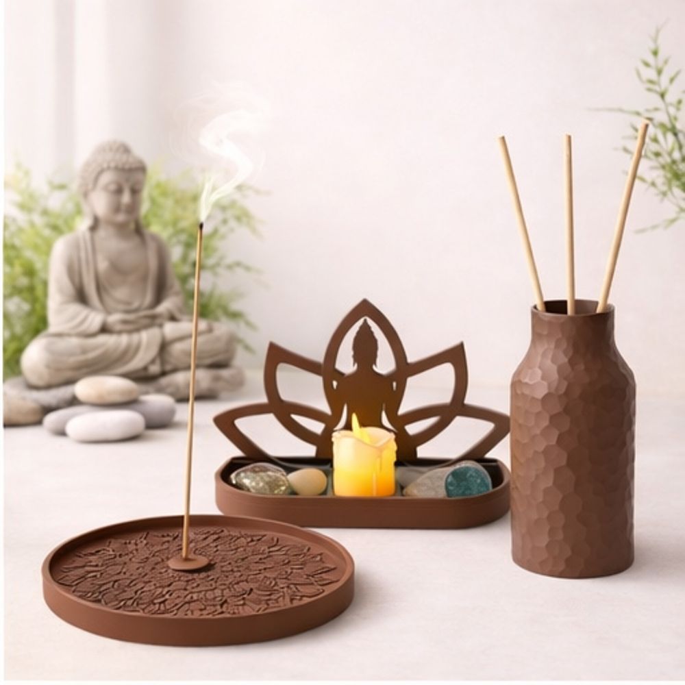 Imagem Kit Zen 3 Peças – Incensário + Vaso + Porta Velas Decorativo