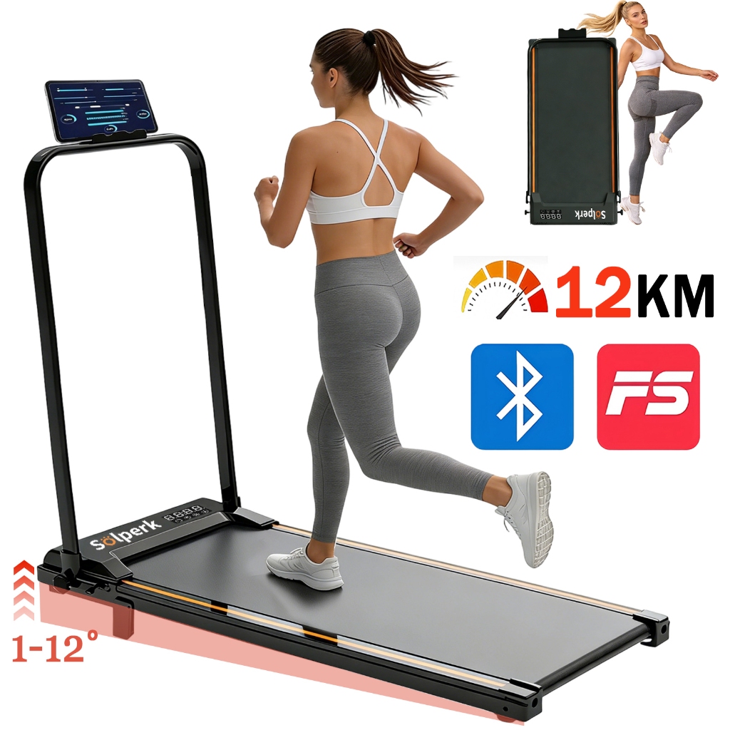 Esteira Ergométrica para Casa 2.0hp Silenciosa Dobrável com Bluetooth 12km/h, Capacidade 120kg Uso Residencial