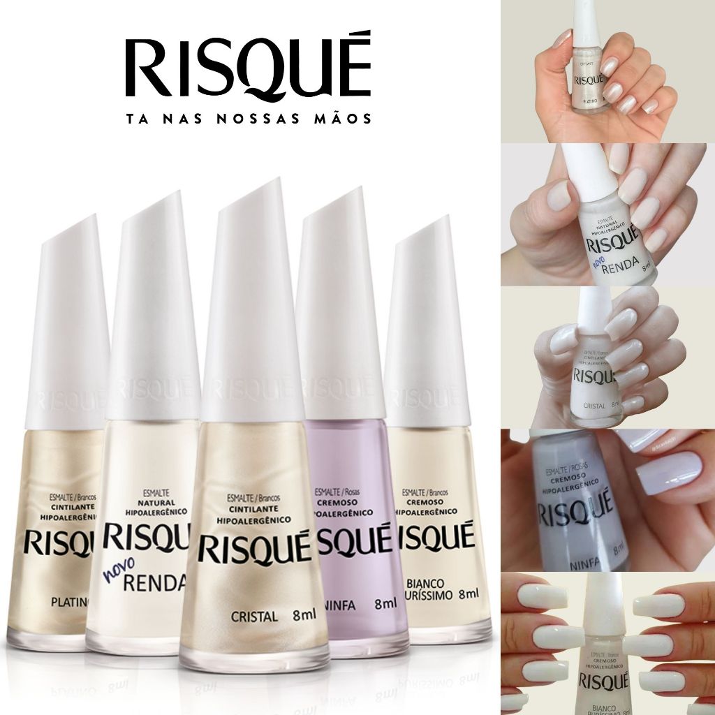 Kit 5 Esmaltes Risqué Tons Brancos Francesinha Esmalte Atacado