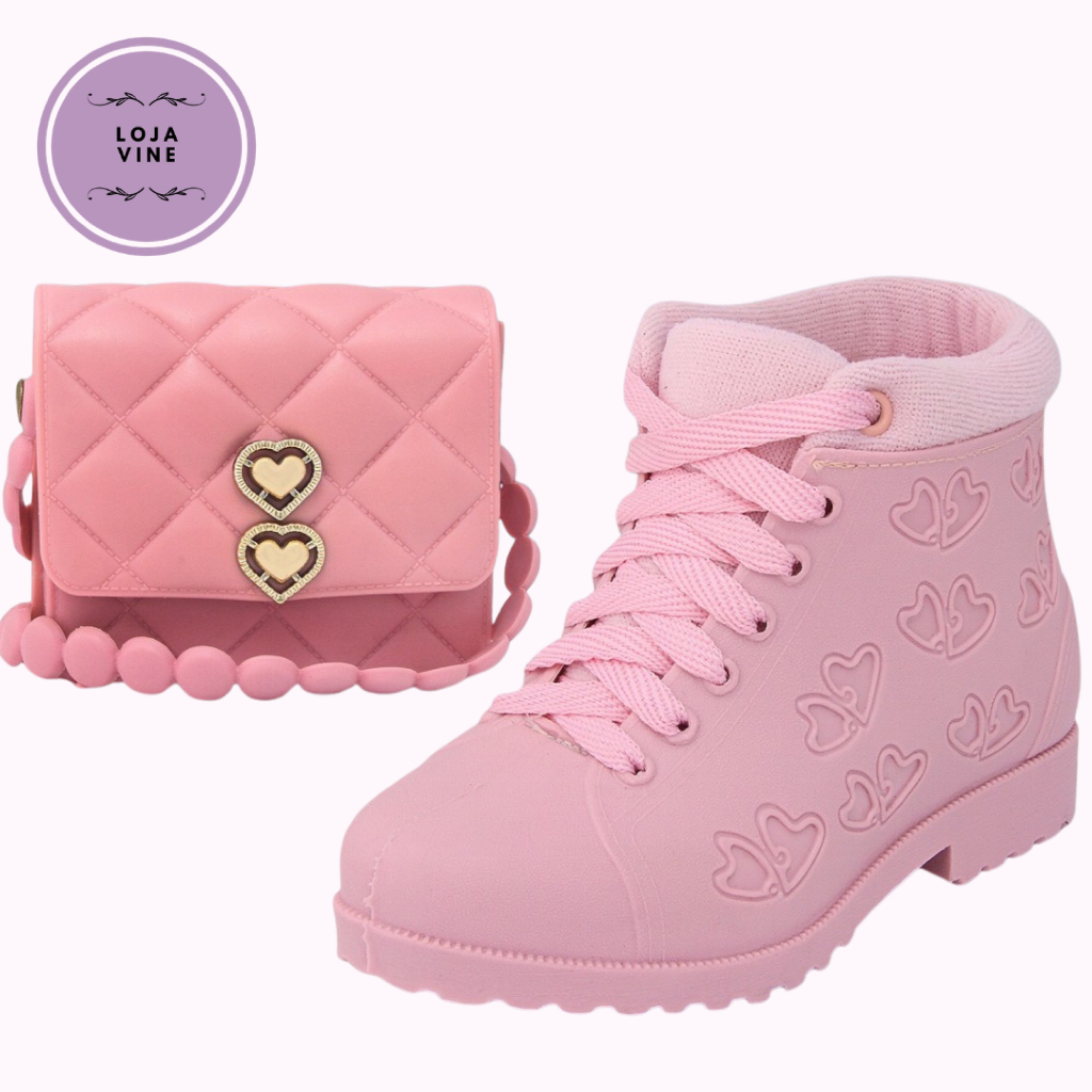 Conjunto Infantil Bota + Bolsinha Coração Feminino | Material Confortável E Impermeável Loja Vine