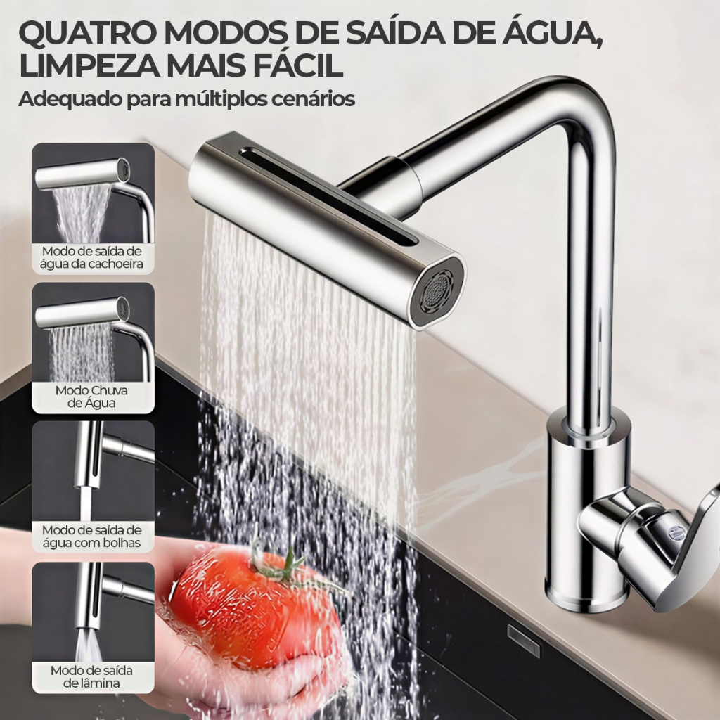 Torneira Cozinha Gourmet Inox para Bancada com Spray Flexível e Dupla Função – Mista Quente/Frio em Oferta na Shopee