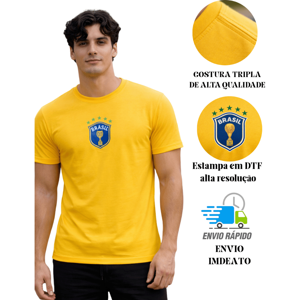 Camiseta Masculina 100% Algodão Copa do Mundo Torcer Brasil