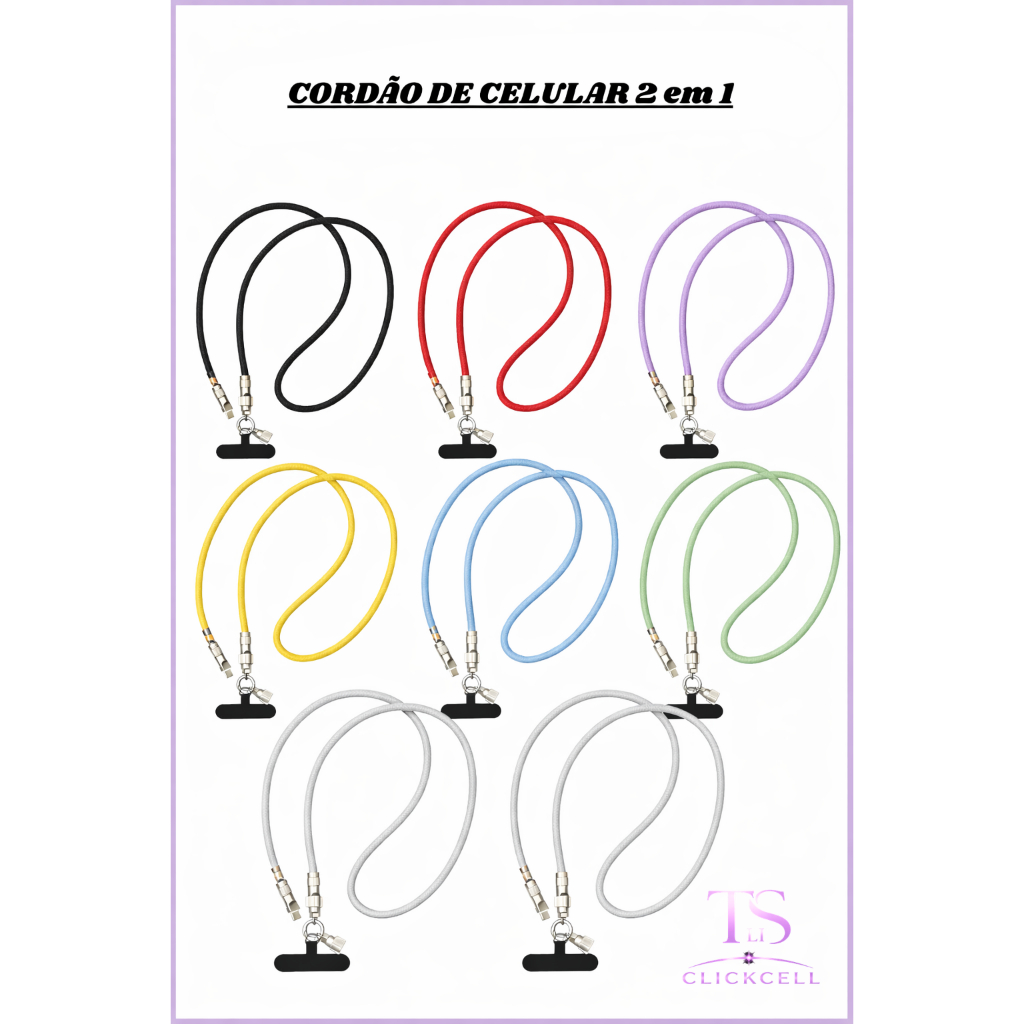 Cordão Celular 2 em 1 Multifuncional | Carrega e Segura | Alta Resistência