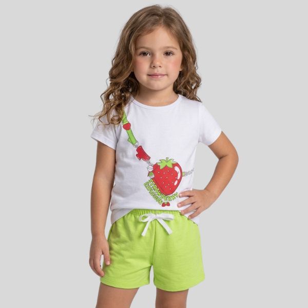 Conjunto Infantil Juvenil Meninas Jovens Estampa Strawberry Verão Estiloso Confortável
