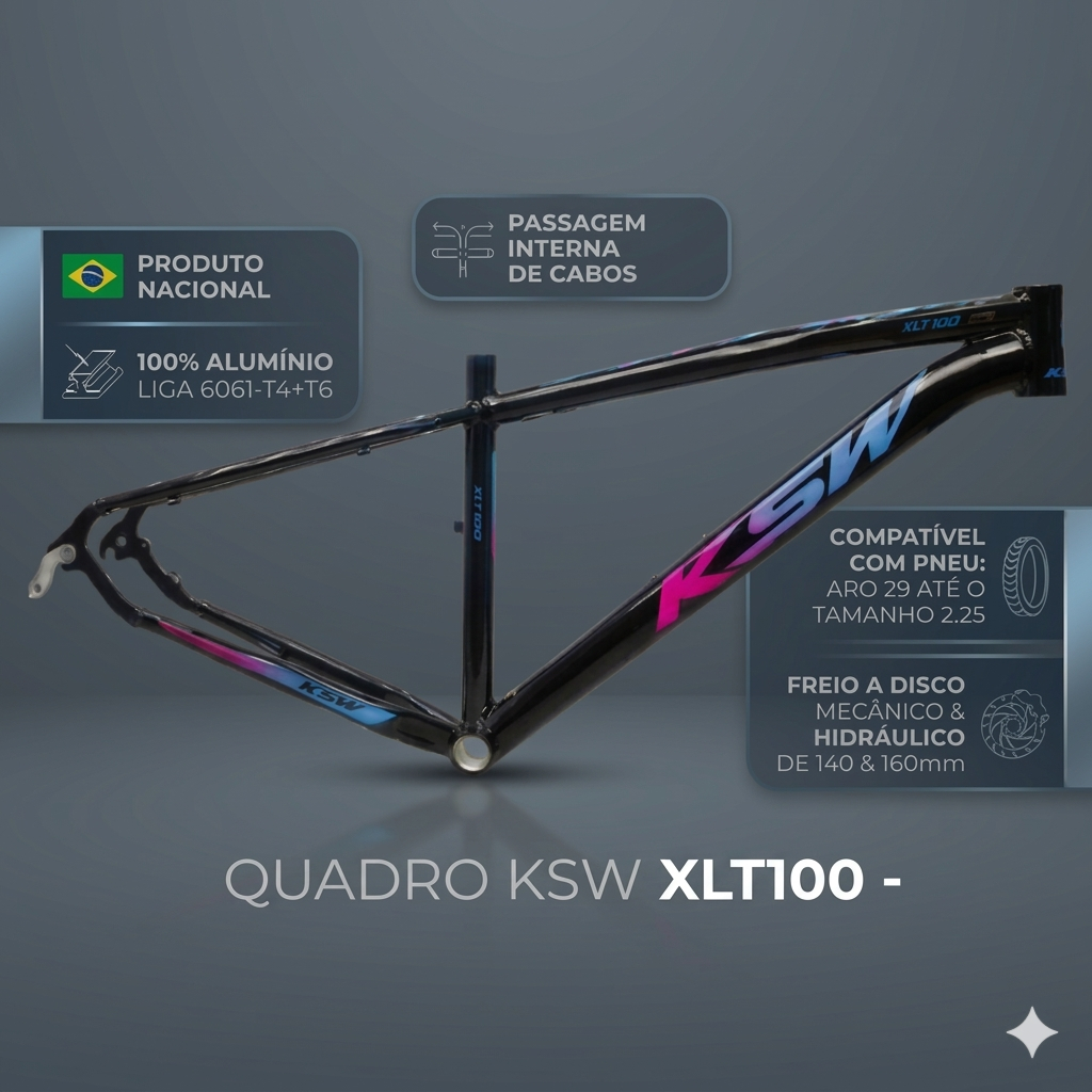 Quadro Bicicleta Aro 29 KSW Alumínio Cabos Internos Com Gancheira - Preto Degradê