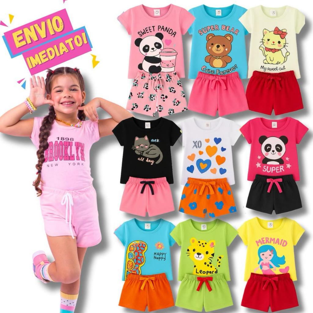 Kit de 08 ou 06 Peças Conjuntos Infantil Menina Roupa de Algodão Verão Bebê