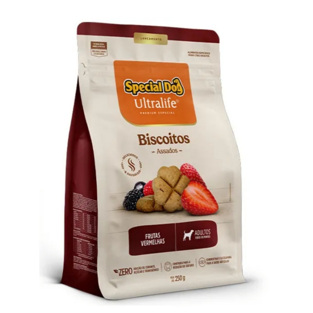 BISCOITO ASSADO SPECIAL DOG FRUTAS VERMELHAS 250GR PETISCO SABOROSO ZERO CORANTE AÇÚCAR E TRASGÊNICO CONDROITINA