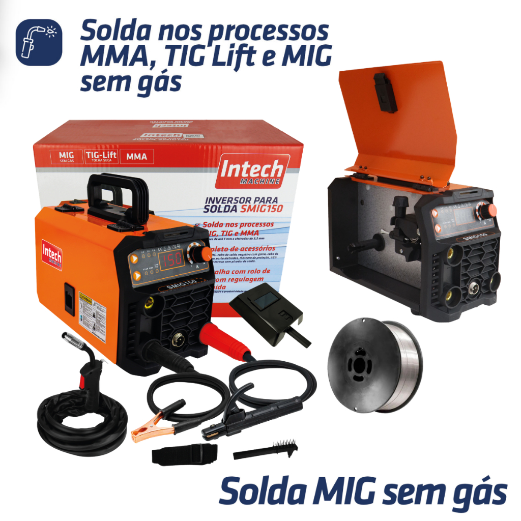 Inversor Máquina para solda Mig, MMA, TIG LIFT 220v SMIG150 Intech Machine