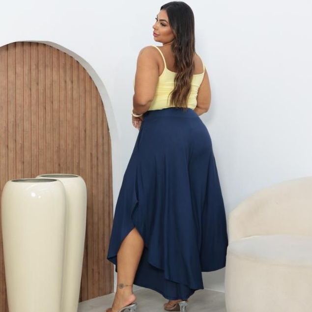 Calça Saia Feminina Envelope Godê Viscolycra com Bolsos Moda Feminina Midi Size Plus Size