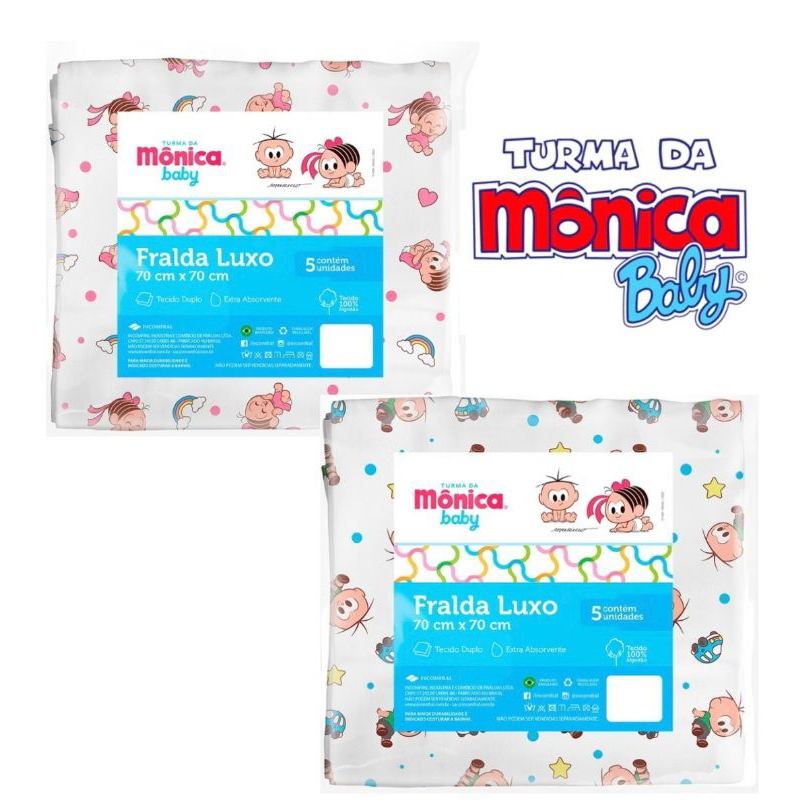 Kit 5 Fraldas de Pano Luxo Turma da Mônica Baby