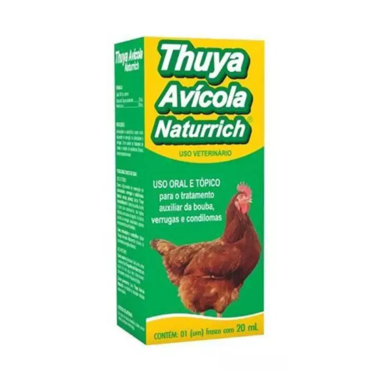 Thuya Avícola Naturrich 20ml Uso Oral e Tópico Tratamento de Boubas Verrugas em Galinhas Frangos
