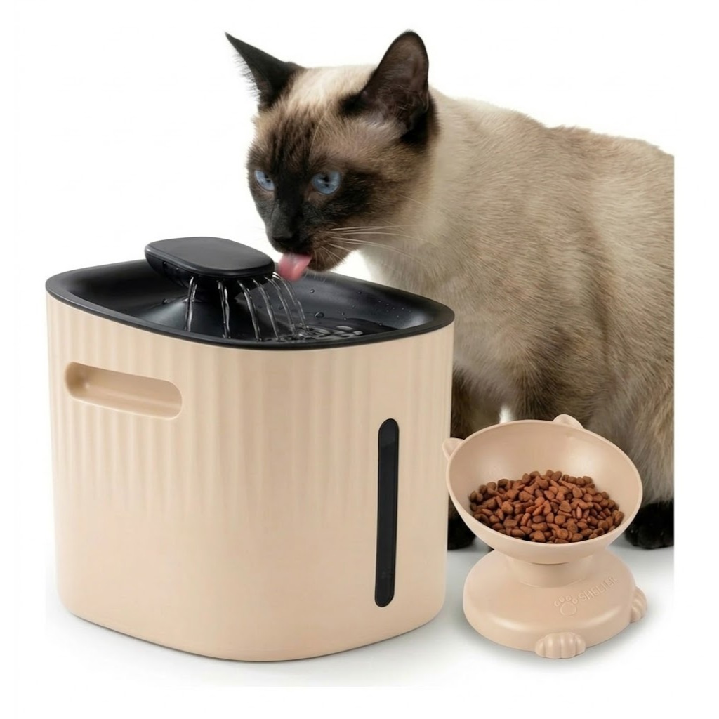 Kit Fonte Bebedouro Lume com Sensor de LED e Comedouro Elevado Postura Correta Para Gatos
