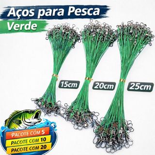 kit Cabo de Aço Pesca Encapado Verde Snap Girador 15cm 20cm 25cm Encastoado Leader Traíra Tucunaré