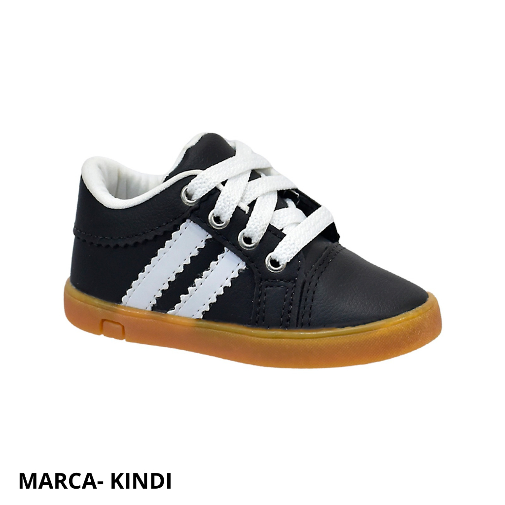 Tênis Infantil com Cadarço Masculino Preto, Branco e Marrom - Antiderrapante, Confortável e Super Leve - 20ao27 Oferta!