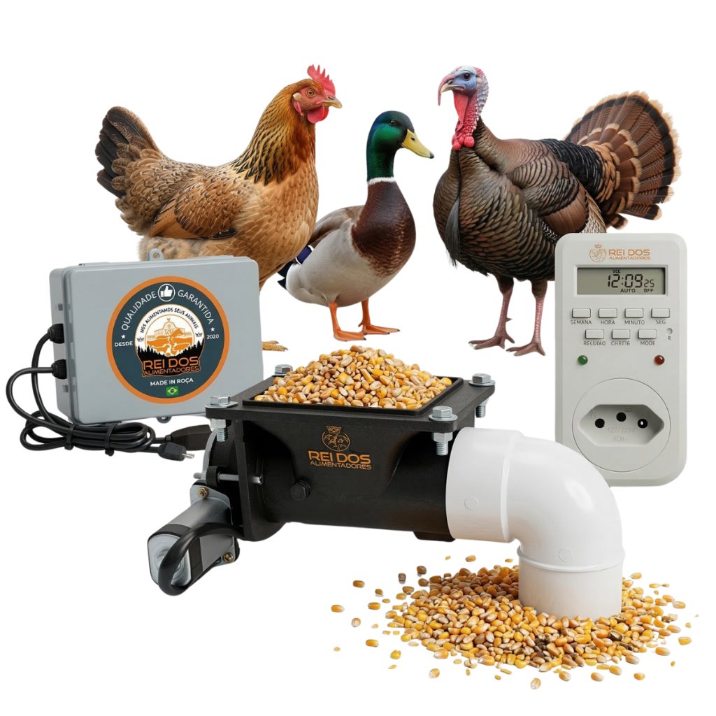 Dispensador Automático de Ração para Aves com Timer Digital Bivolt