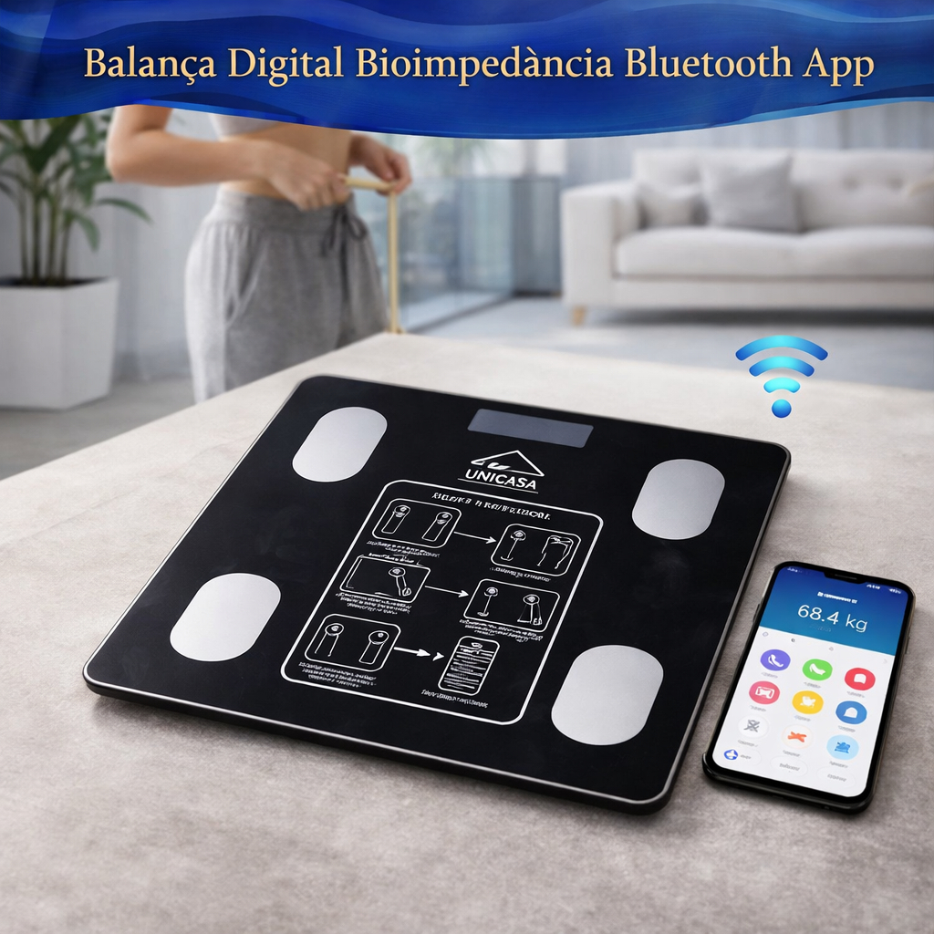 Balança Digital Bioimpedância Bluetooth App Peso Gordura Corporal 140kg Fitness Saúde Dieta Mede IMC