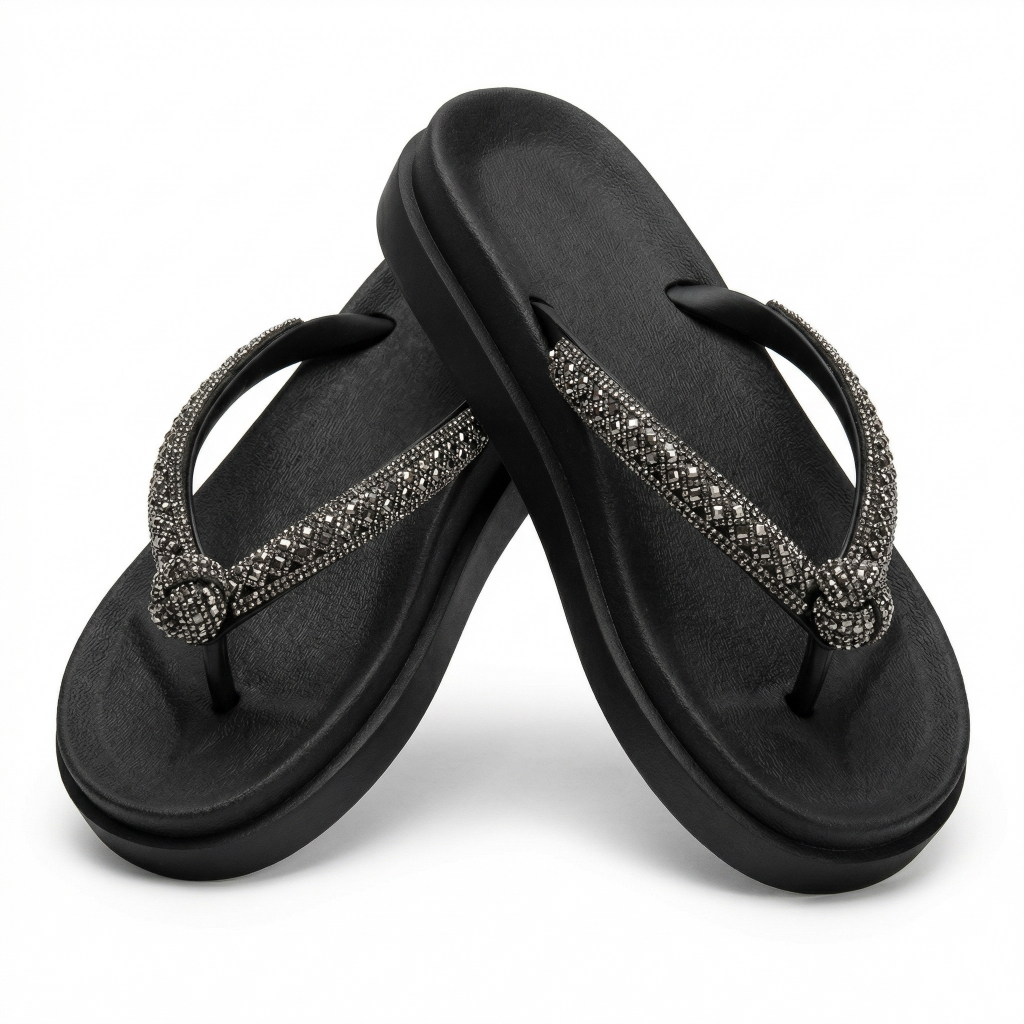 Chinelo Papete Feminina Plataforma com Nó Luxo Strass Brilho Confortável Casual