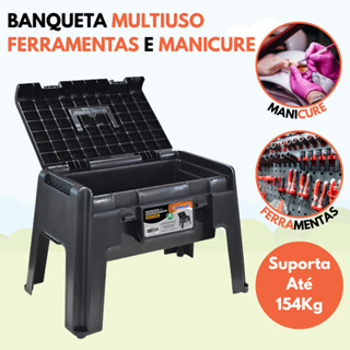 Banqueta Multiuso Com Compartimento Para Manicure Ferramentas Brinquedo Suporta Até 154Kg em Oferta na Shopee