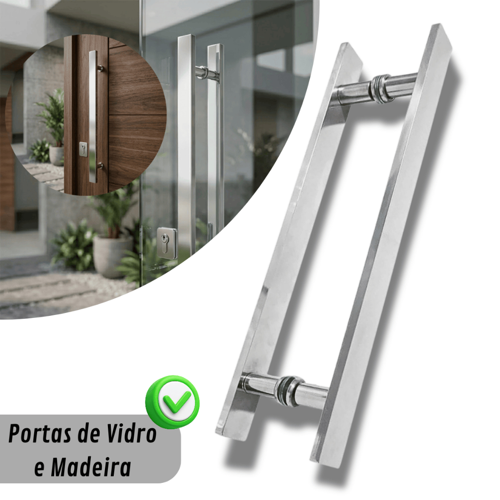 Puxador Duplo Metal Inoxidável Robusto Luxo Para Portas De Madeira Vidro e Metal 30cm 40cm 50cm 60cm