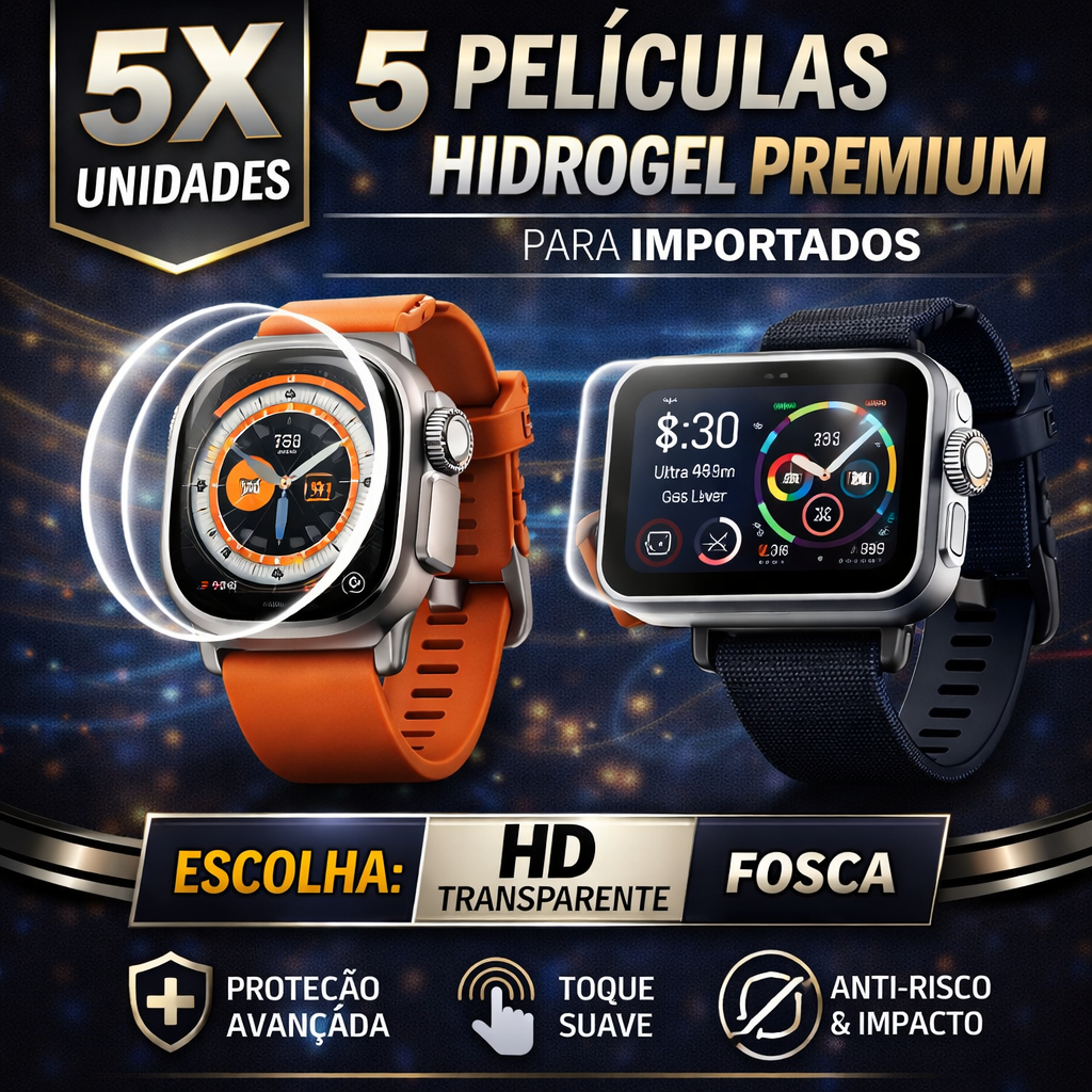 1,3,5 Películas De Hidrogel Premium HD ou Fosca p/ Smartwatch Watch Importados S8 Ultra 49mm GS8 Ultra Level Lvw50 Lvw10