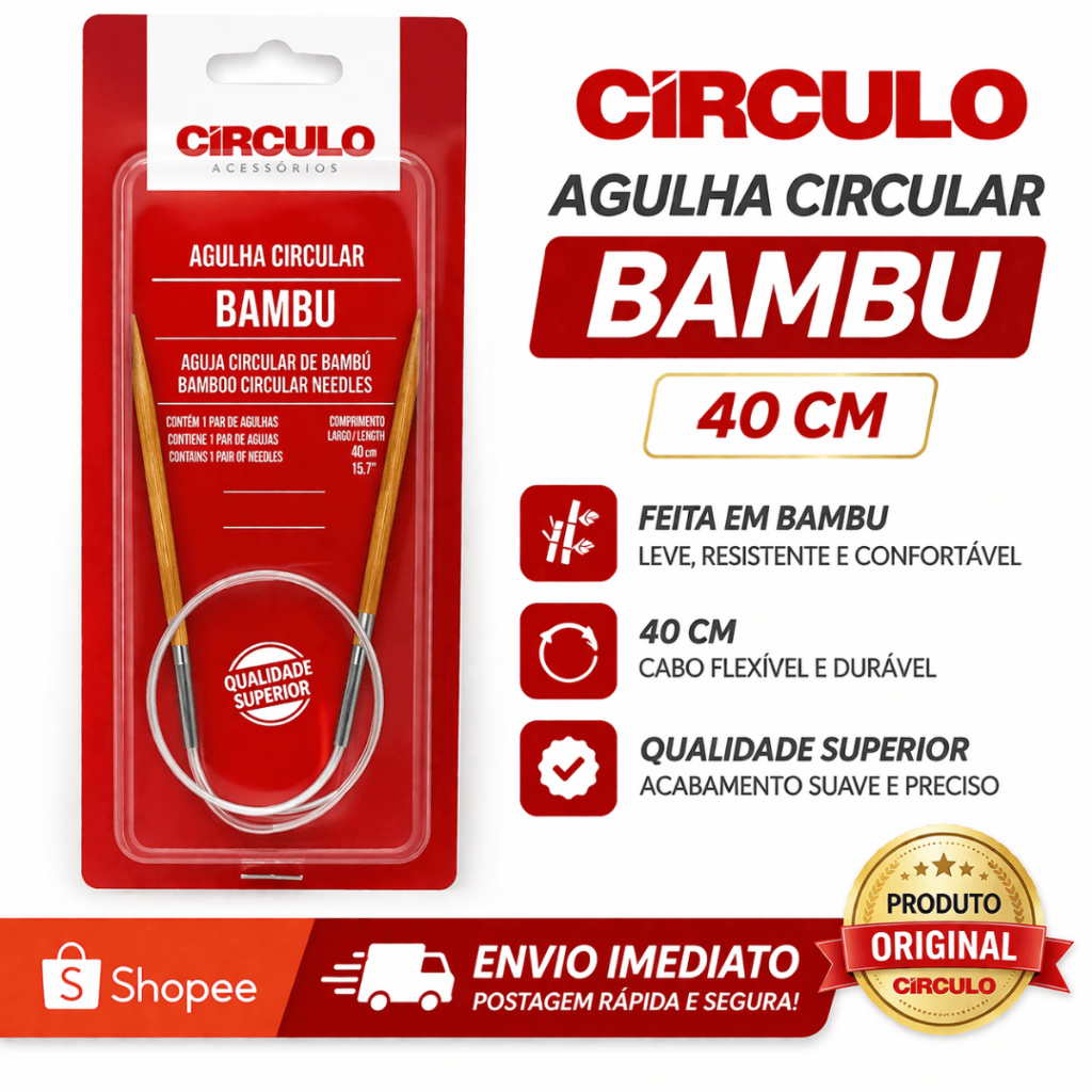 Agulha Circular Bambu 40cm - Círculo | Para Tricô, Alta Qualidade em Oferta na Shopee