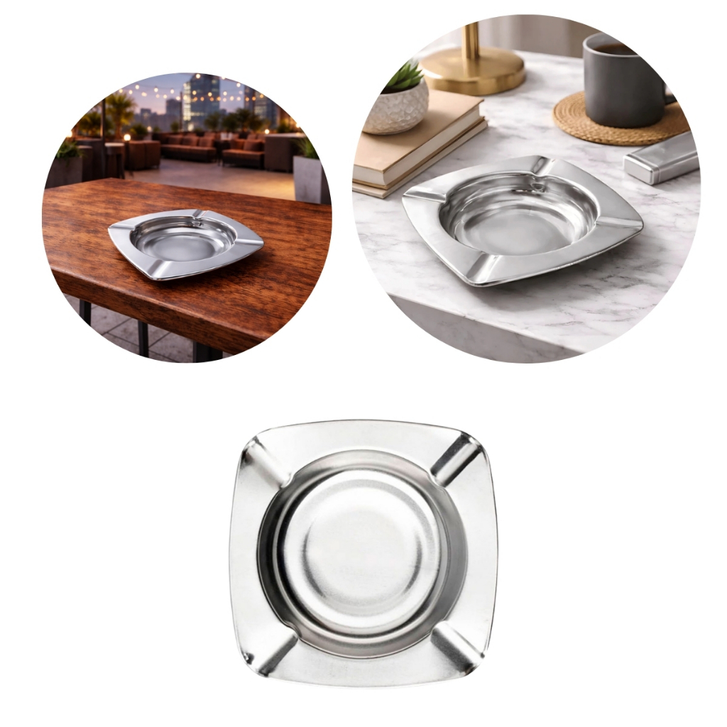 Cinzeiro Quadrado Aço Inox Modelo Liso Aço Brilhante Liso / Sem Desenho