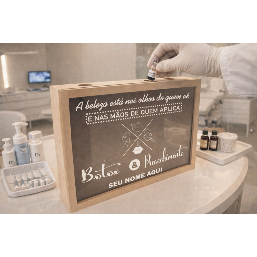 Quadro MDF Para Clínica Estética Botox & Preenchimento Duplo em MDF 40x30cm