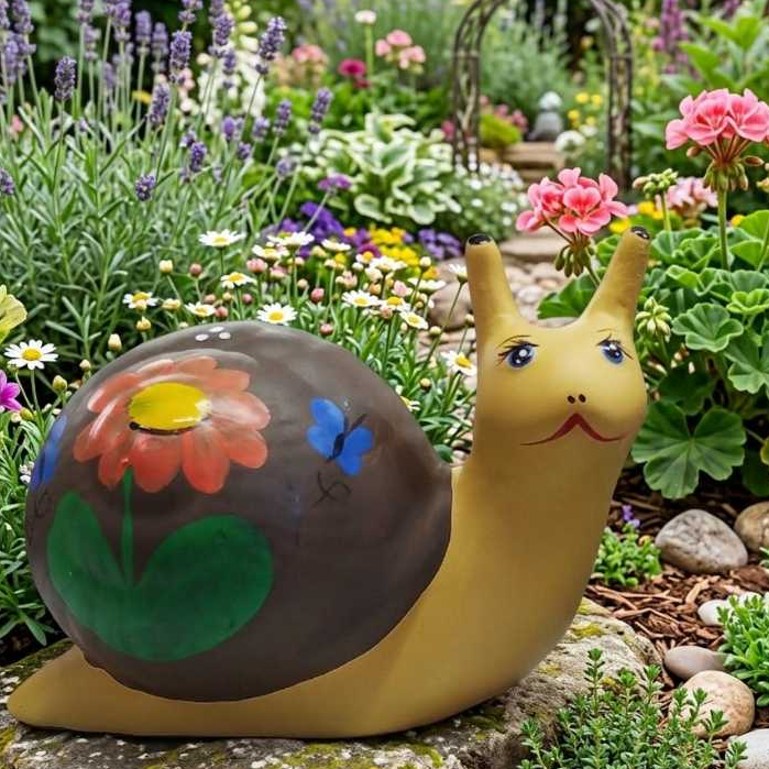 Caracol Em Cerâmica De Decoração  PintDado A Mão Jardim Promoção mais vendido
