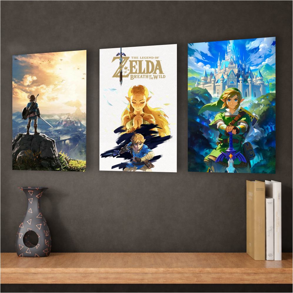 Kit 3 Quadros Decorativos The Legend Of Zelda Link Quarto Gamer Sala