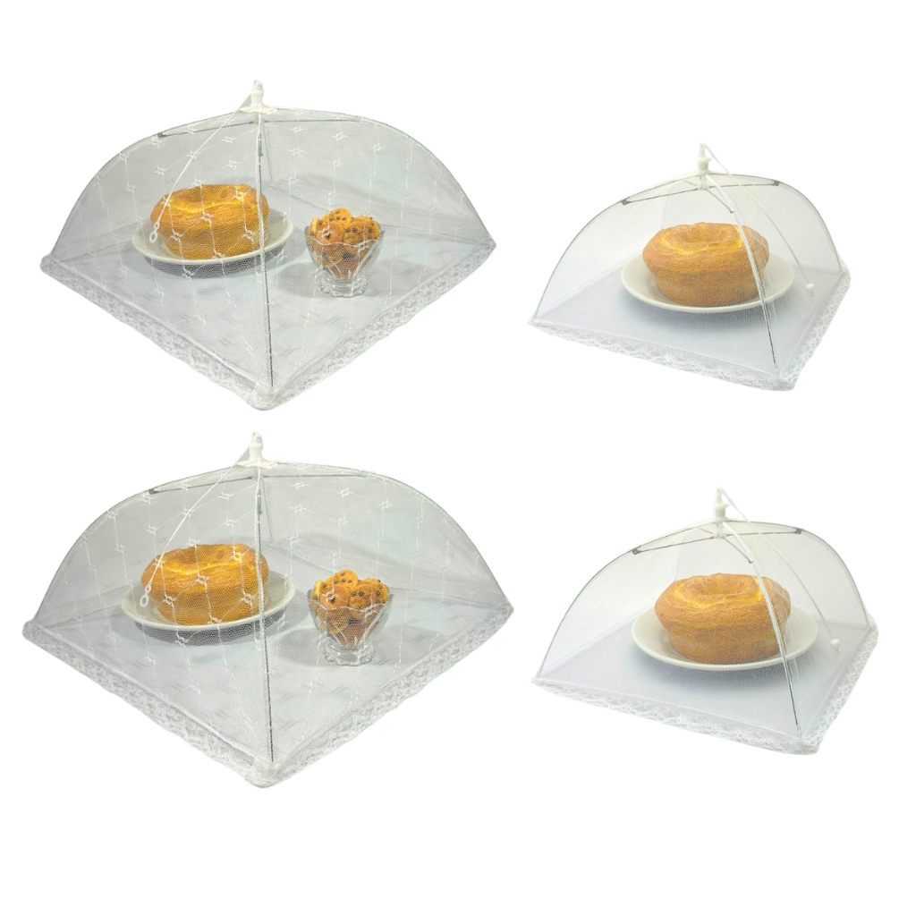 Cobre Alimentos Kit 4 Peças 2 Grandes 2 Pequenos Protetor de Tela Mosquiteiro Rendada Tule Bolo Pudim Fruteira Churrasco