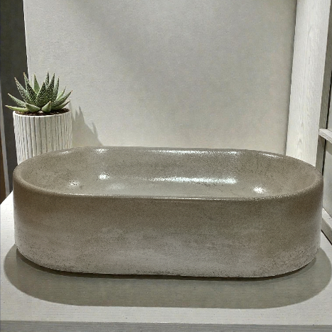 Cuba de Apoio Oval em Cimento Queimado com Resina – Pia para Banheiro e Lavabo