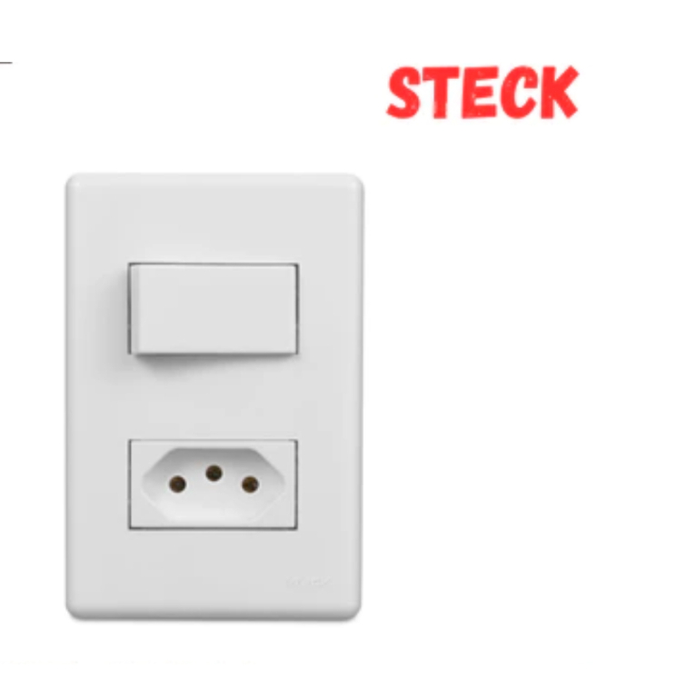 Conjunto 1 Interruptor Simples + 1 Tomada 10A ou 20A Steck Linha Stella