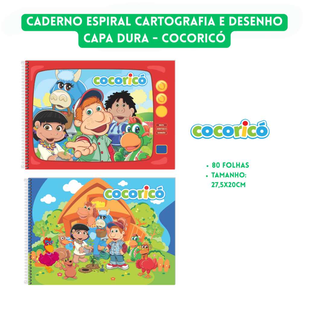 Caderno Cartografia e Desenho Espiral Capa Dura 80 Folhas - Cocoricó - 3B Cadernos