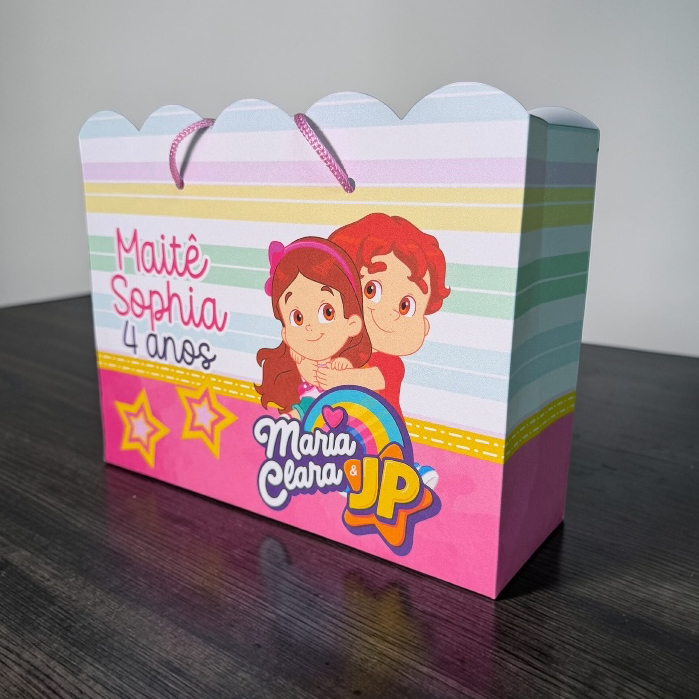 Sacolinhas Maria Clara e JP Personalizadas – Lembrancinha Festa Infantil mimo G (20x16x6)
