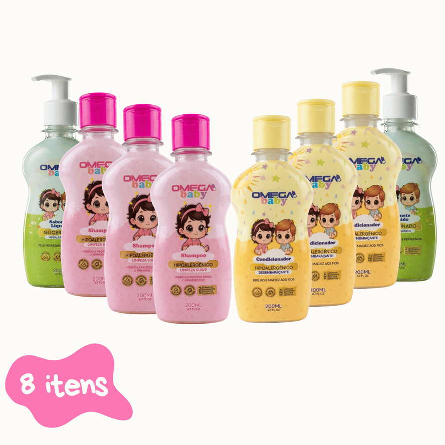 Kit Cuidado Diário Infantil Baby Girl 3 Shampoo + 3 Condicionador + 2 Sabonete líquido Omega Baby