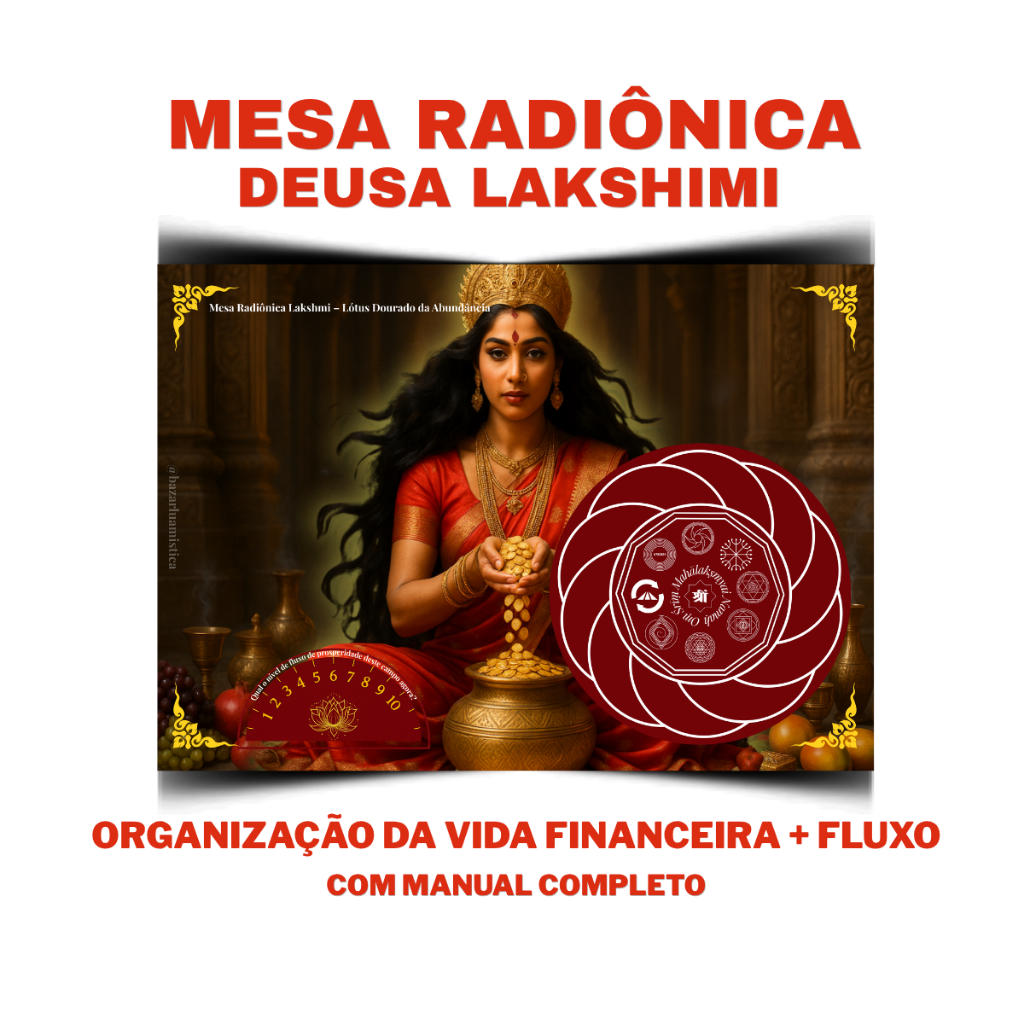 Mesa Radiônica Deusa Lakshmi Impressa A3 para Práticas Espirituais e Uso Intuitivo | Lótus Dourado + Manual