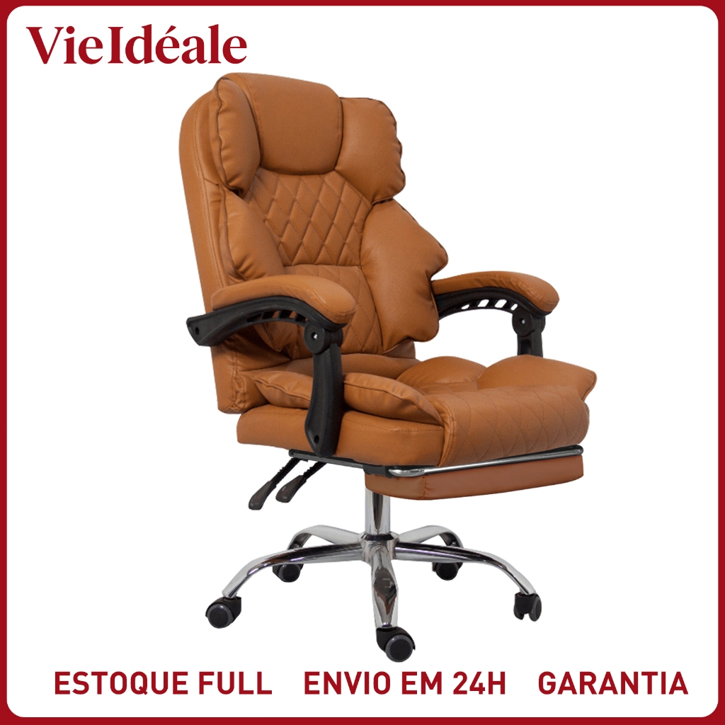 Cadeira de Escritório Ergonômica Presidente, Giratória com Apoio de Pés, Ajuste de Encosto Reclinável e Altura em Oferta na Shopee