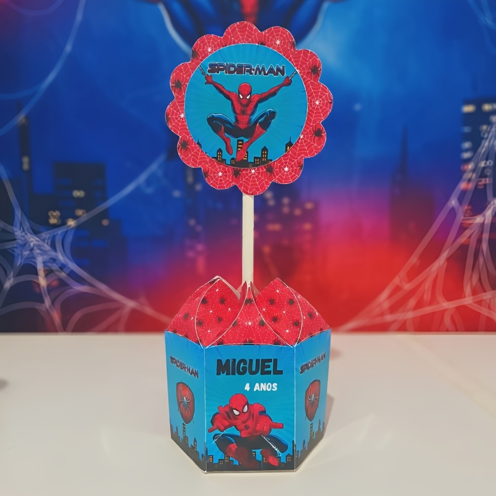 Pegue e Monte / Centro de Mesa Personalizado P - Homem Aranha - Caixa Sextavada Festa Aniversário infantil