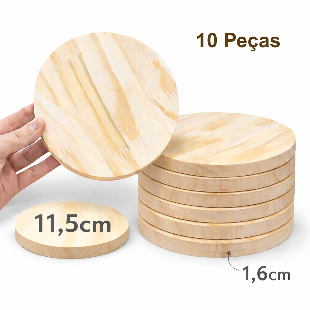 Placa Redonda Kit 10 Bolacha Madeira Base Artesanato Porta Copo