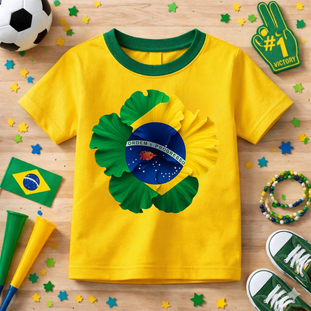 Camiseta Infantil Copa Do Mundo Menina Flores Lançamento Brasil Algodão Premium Confortável