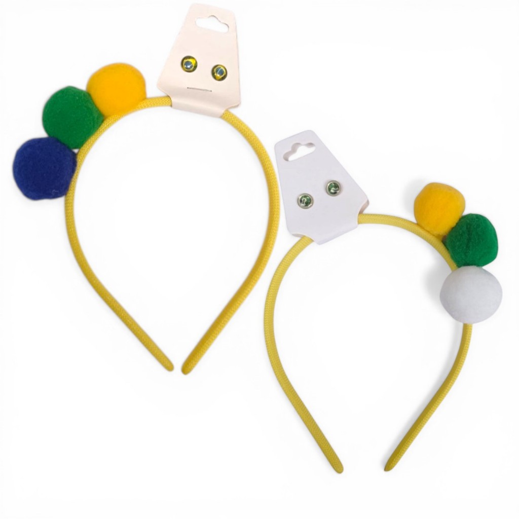 kit tiara mais brincos, Copa Mundo Brasil Pompom Acessória tiara
