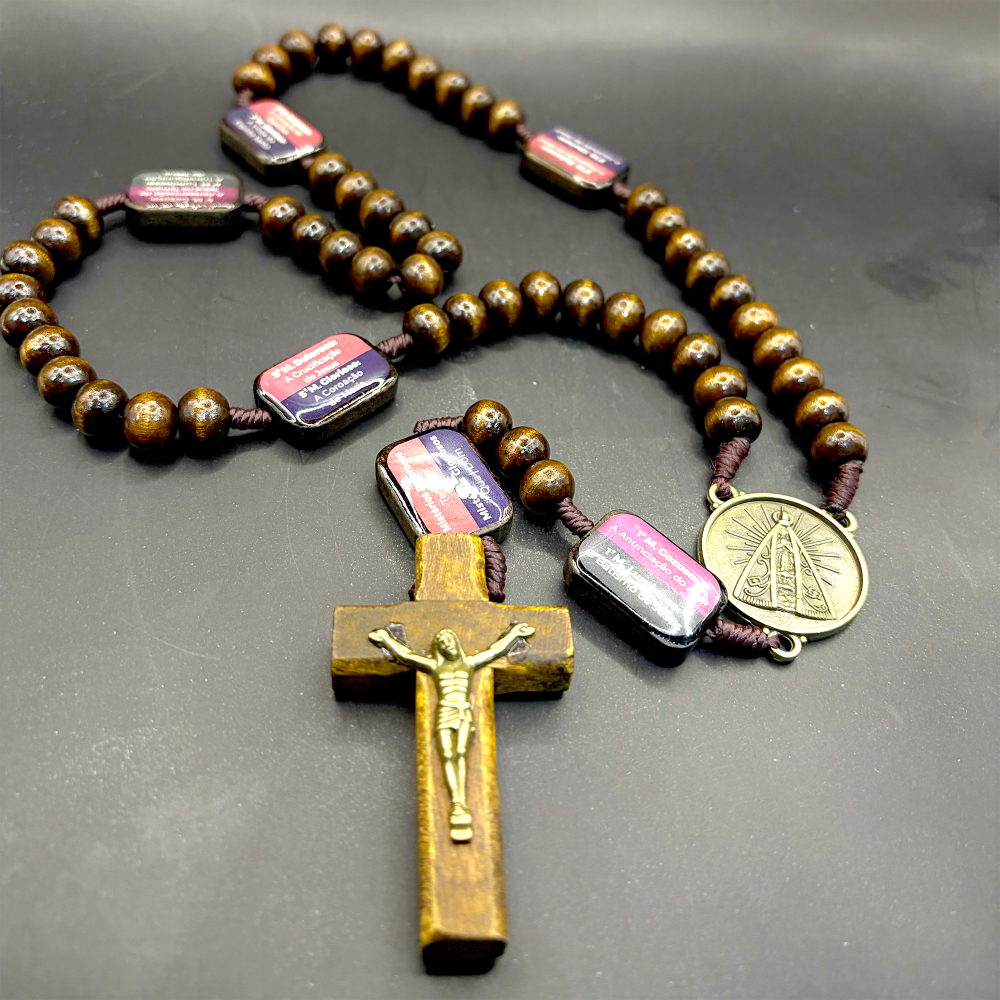 KIT 1 a 3 Terço Contemplação Mistérios Madeira Nossa Senhora Aparecida