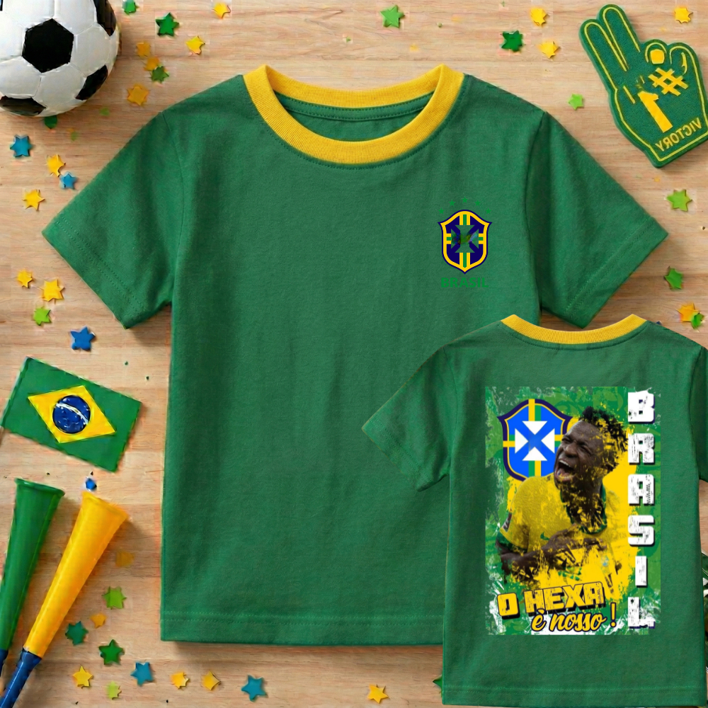 Camiseta Infantil Menina Estampada Hexa Brasil Copa Do Mundo Algodão Macio Lançamento Crianças