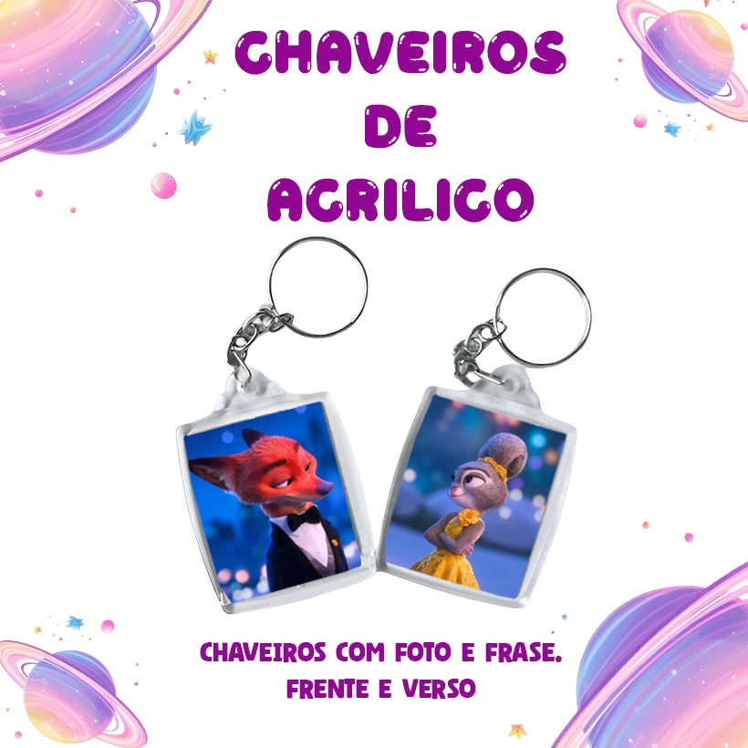 Chaveiro Para Foto 3x4 Acrílico frente e verso (COM PERSONALIZAÇÃO)