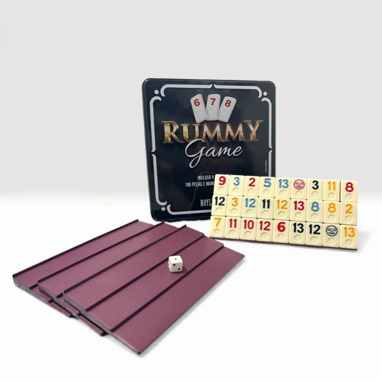 Rummy Game - Jogo De Pedras com Estojo de Metal Rummy Game 106 Peças Hoyle Games