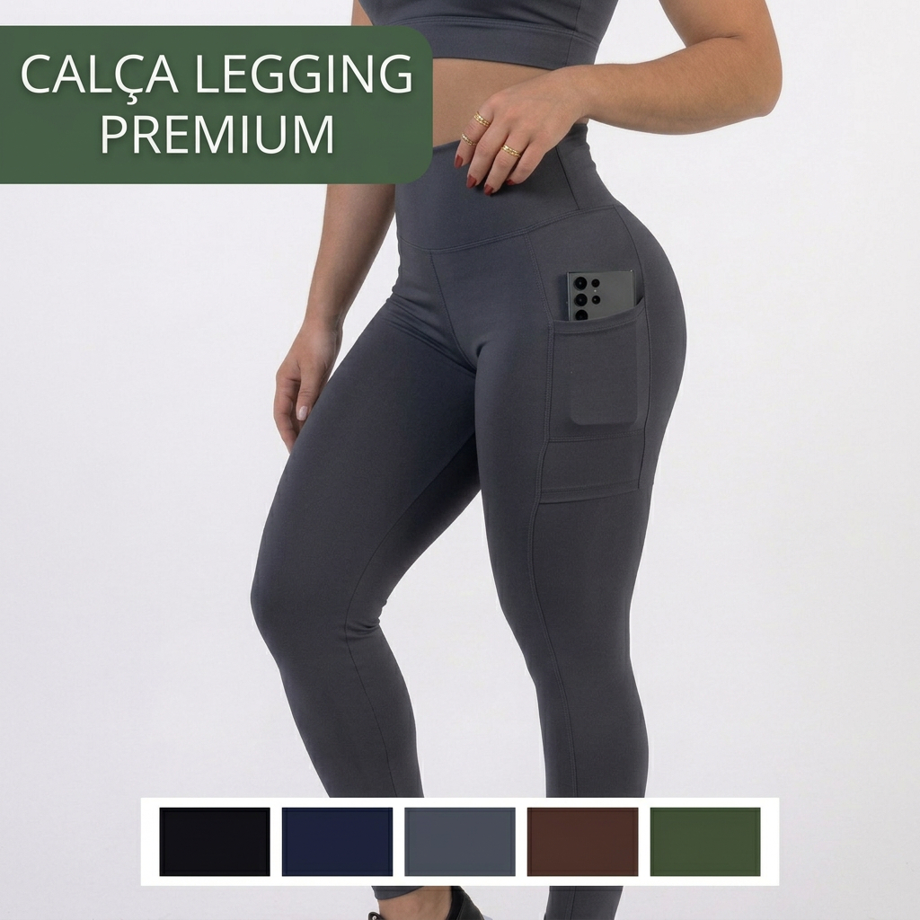Calça Legging com Bolso Lateral | Cintura Alta, Não Fica Transparente, Ideal para Academia e Dia a Dia
