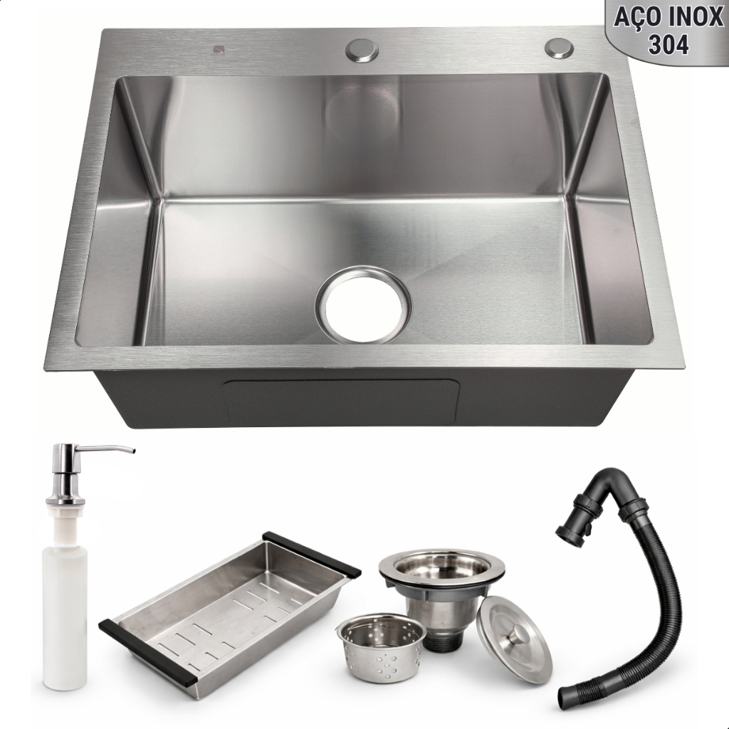 Cuba Aço Inoxidável 304 Pia Cozinha Gourmet Quadrada Escovada 60x45cm Com Acessórios Completa Luxo em Oferta na Shopee