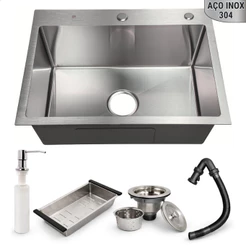 Cuba Aço Inoxidável 304 Pia Cozinha Gourmet Quadrada Escovada 60x45cm Com Acessórios Completa Luxo