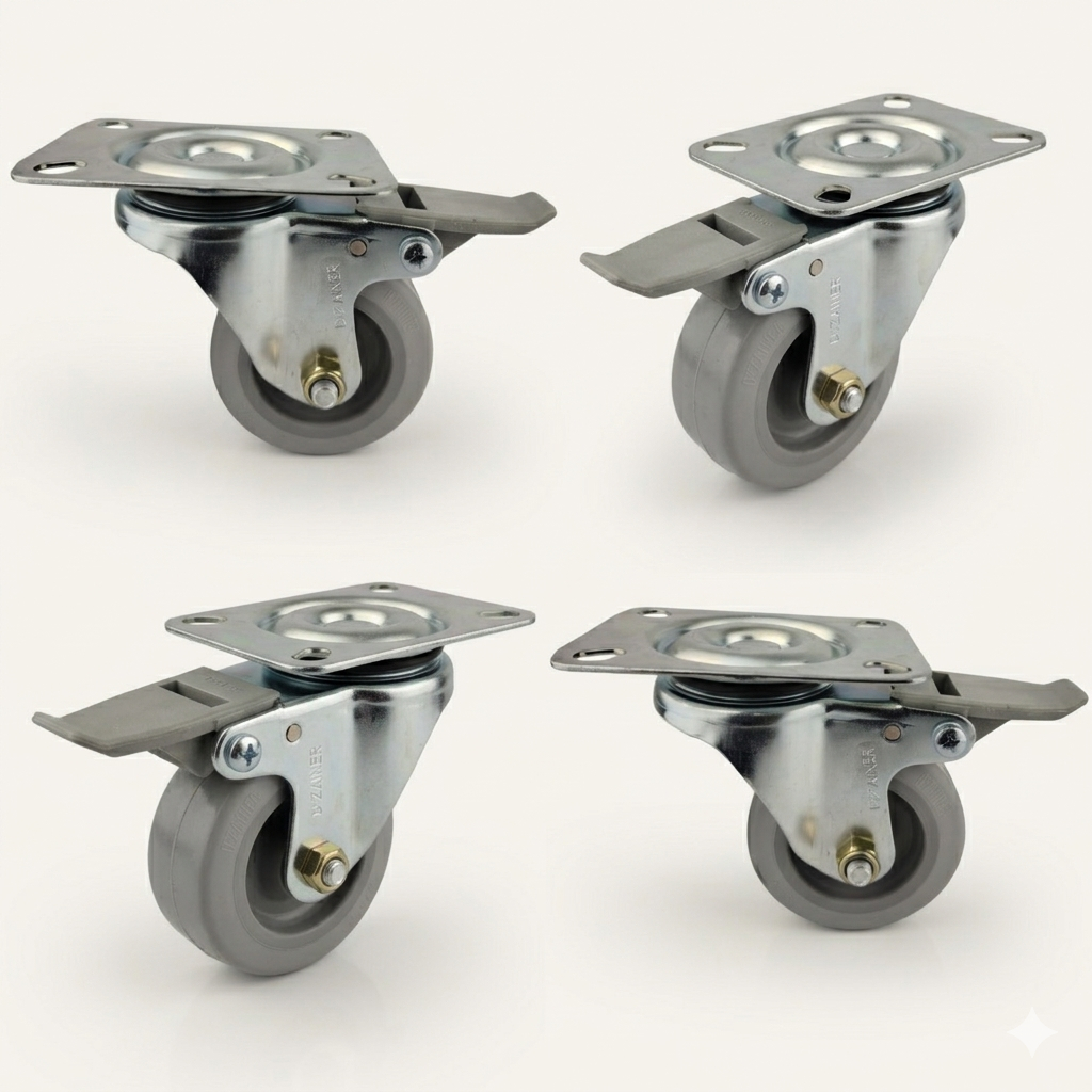 Rodizio Giratório 75mm Reforçado kit 4 Peças - Chapa Para Fixação- 600kg Industrial/ Residencial
